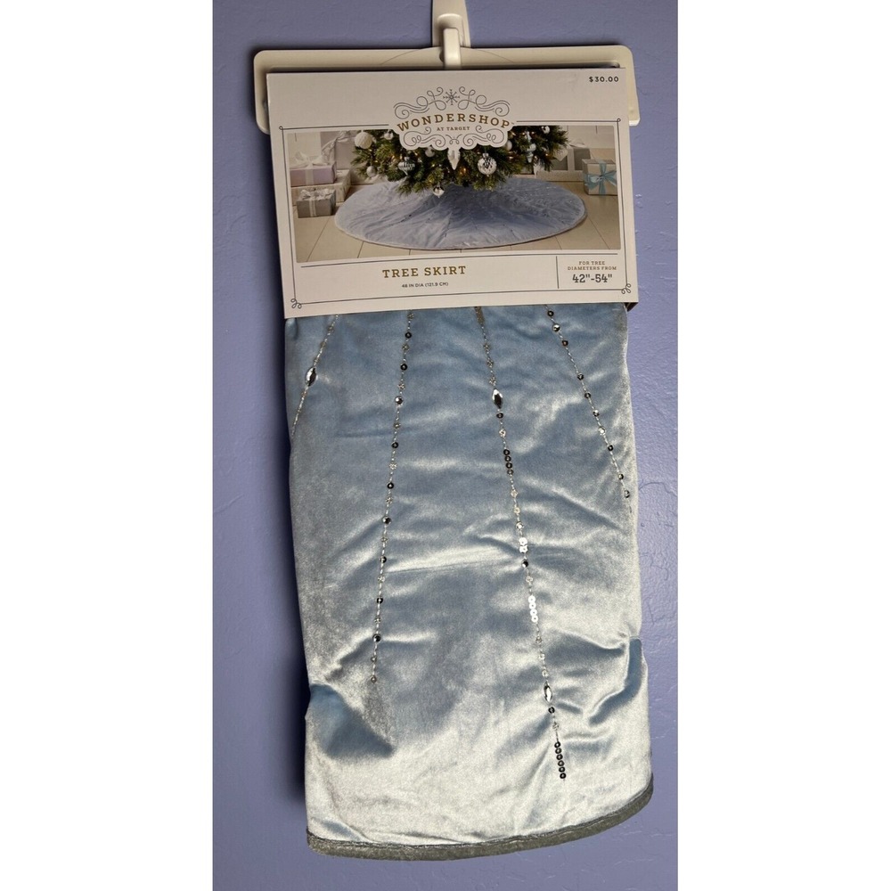 Target Wondershop Velvet Light Blue Sequin 48" Christmas Tree Skirt ~ NEW - Picture 2 of 5